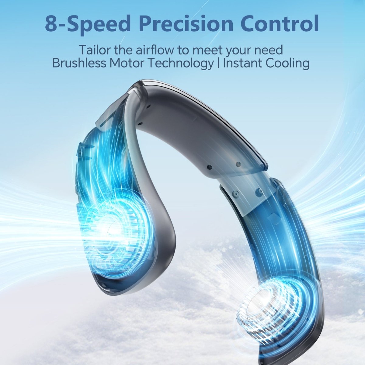 Jzoom neck fan - 8-speed precision control: brushless motor technology for instant cooling, tailor airflow to meet different needs.
