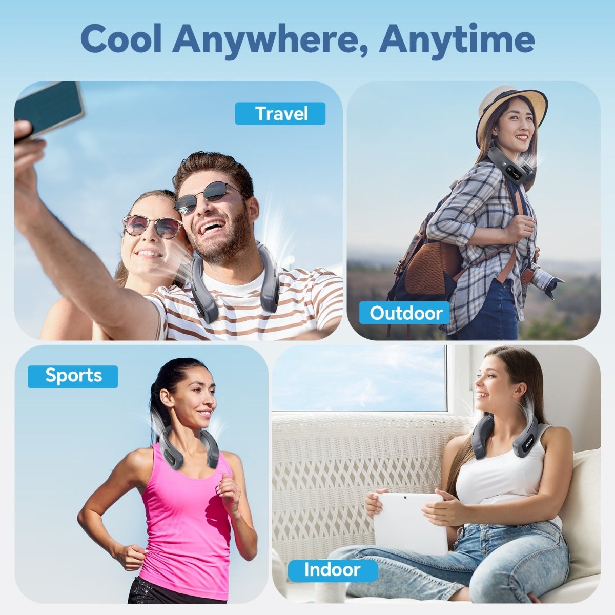 Jzoom neck fan - cool anywhere, anytime: suitable for travel, outdoor, sports, indoor scenarios (hands-free cooling)