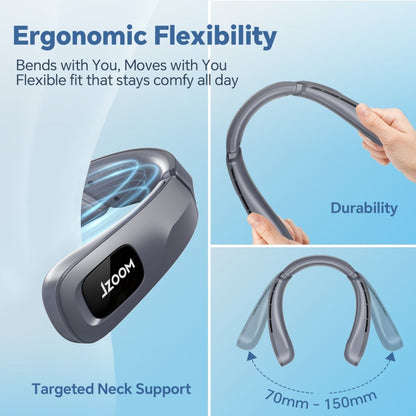 Jzoom neck fan - ergonomic flexibility: bendable (durable), targeted neck support, adjustable size (70mm-150mm) for all-day comfort