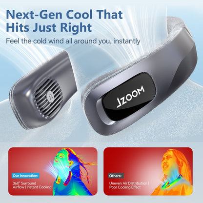 Jzoom neck fan - next-gen 360° surround airflow: instant all-around cooling (vs others' uneven air distribution/poor effect).