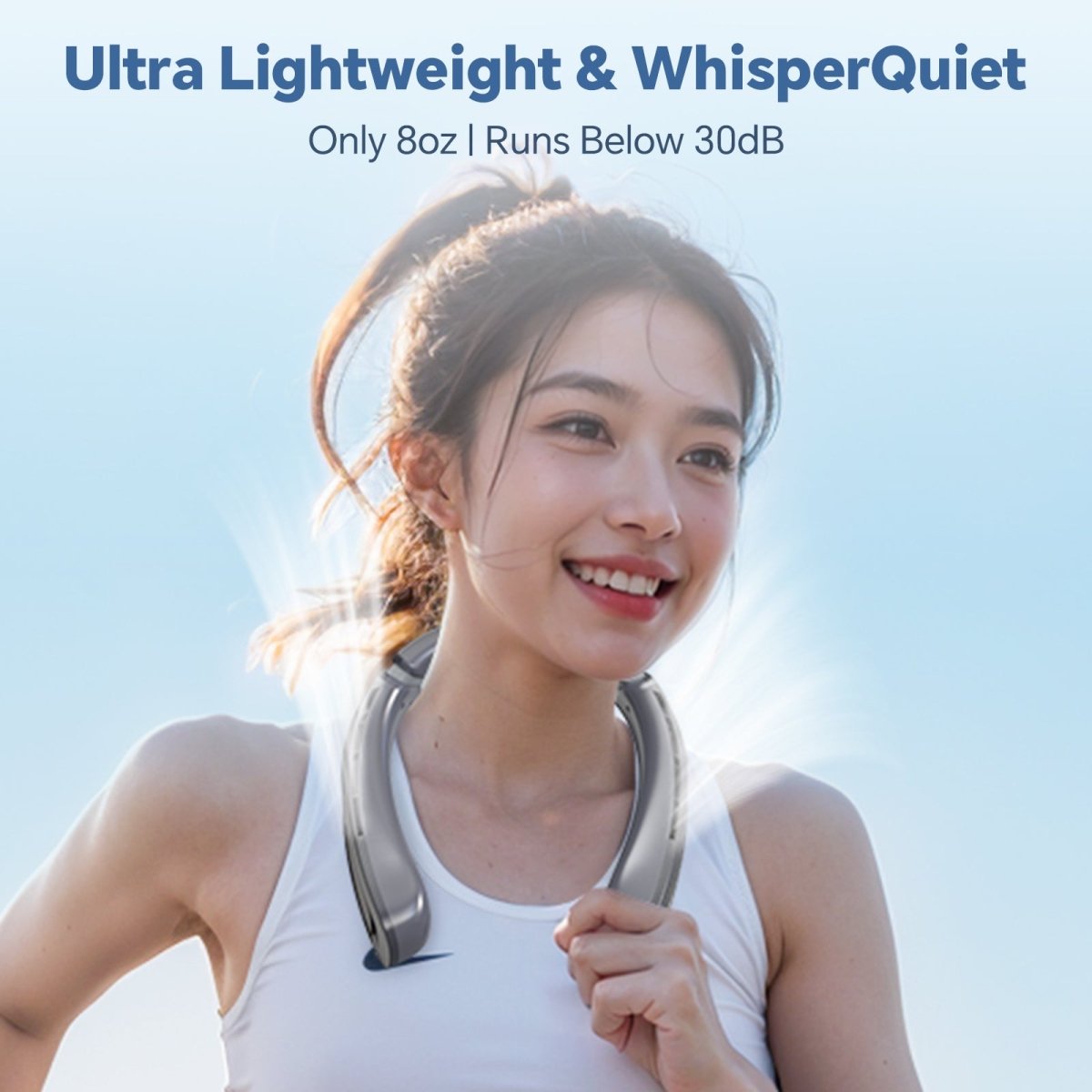 Jzoom neck fan - ultra lightweight (only 8oz) & whisperquiet (below 30dB): comfortable to wear without noise disturbance