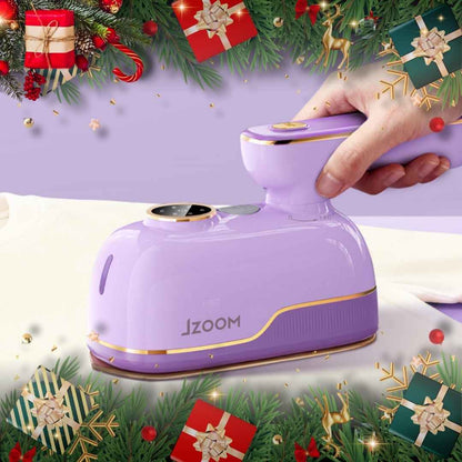 JZOOM S10 garment steamer (purple) in handheld use - Christmas gift theme, perfect for wrinkle-free clothes during holiday seasons