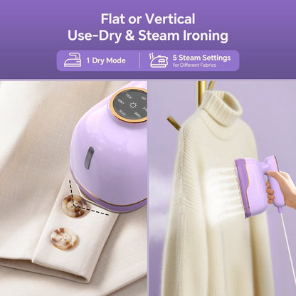 JZOOM S10 garment steamer for flat or vertical dry and steam ironing, featuring 5 steam settings for different fabrics.