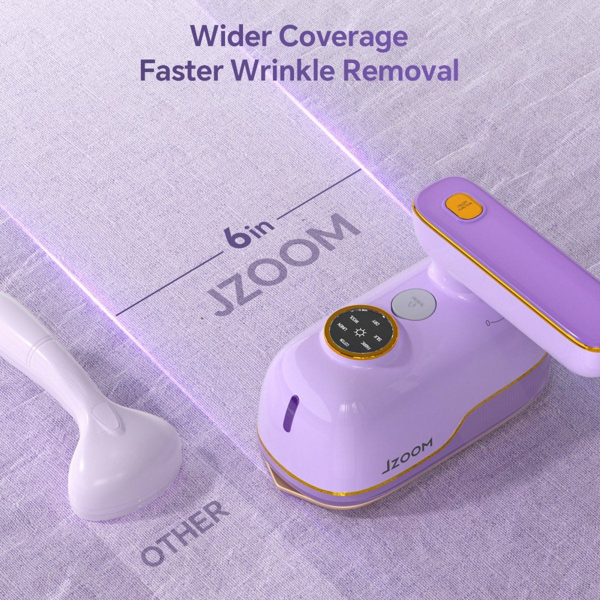 JZOOM S10 garment steamer - wider coverage (6in panel) for faster wrinkle removal vs smaller panel of other steamers.