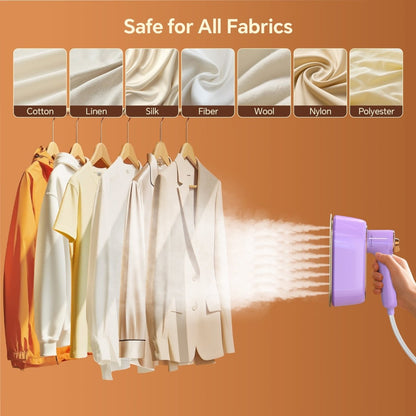 JZOOM S9 garment steamer - safe for all fabrics (cotton, linen, silk, fiber, wool, nylon, polyester) with gentle steam.
